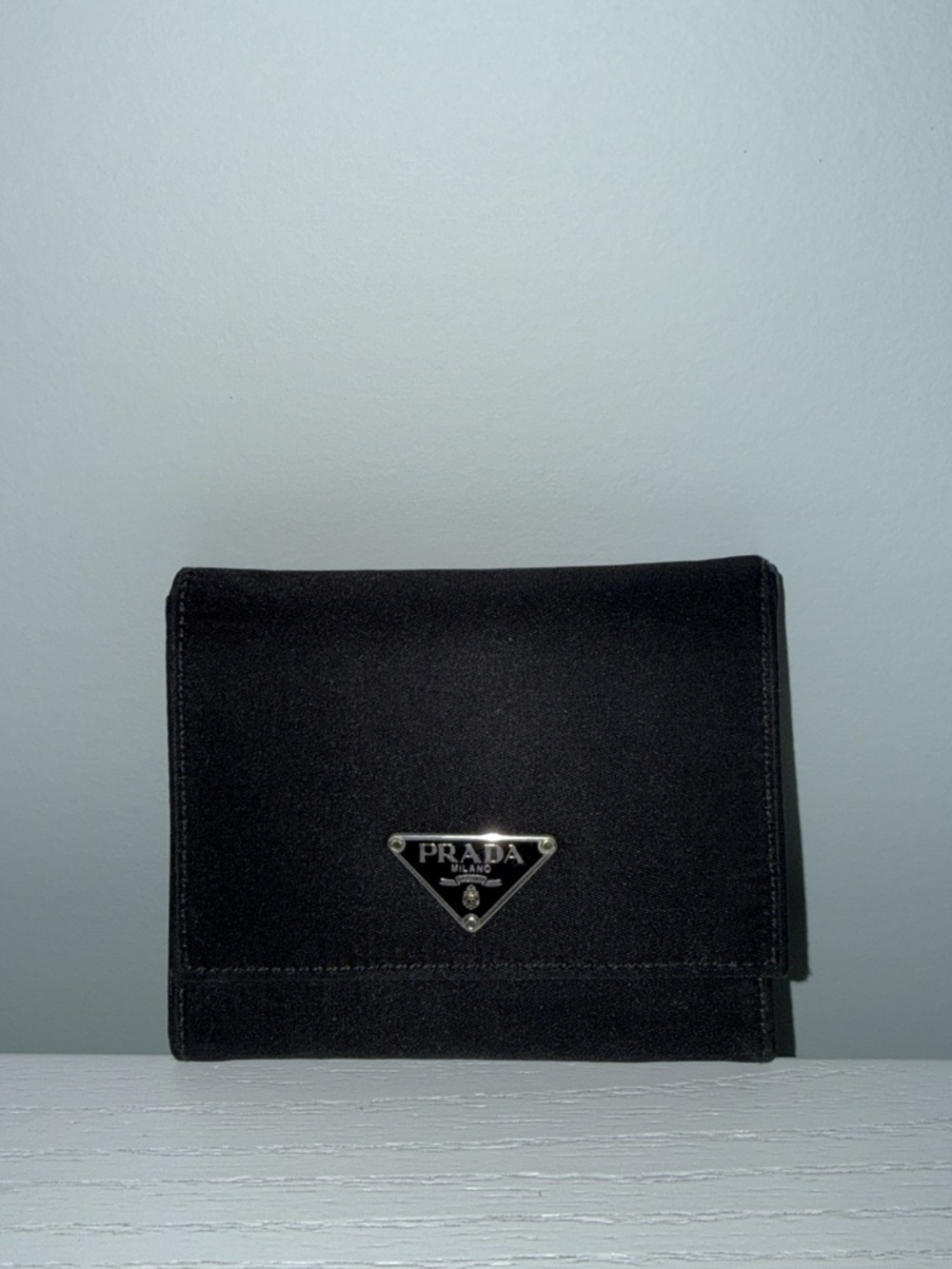 Prada Black Nylon Triangular Logo Compact Wallet